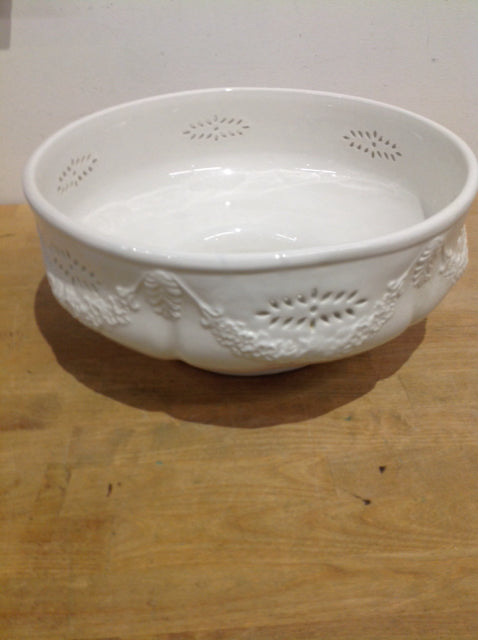 Bowl- 14" Italy Footed White Ceramic