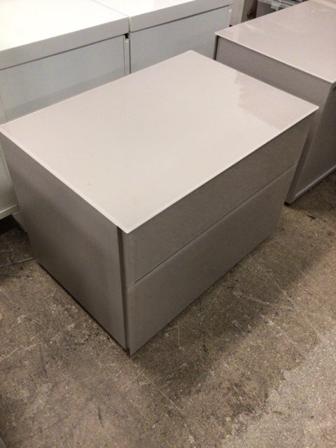 24" X 16 1/2" Grey Glass Two Drawer Nightstand