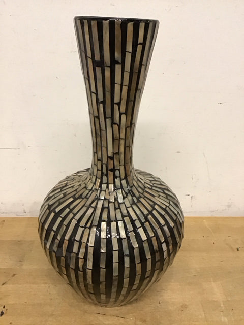 18" Black Gray MOP Mosaic Ceramic Vase