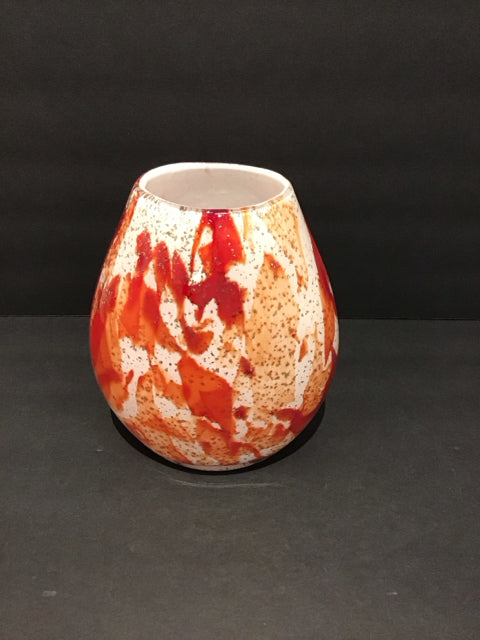 8" Art Deco White Glass Vase w/Red Design