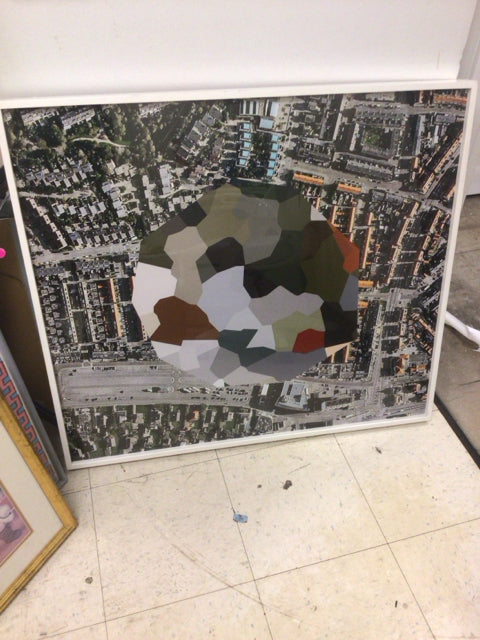 36" X 32" White Framed City Wall Decor