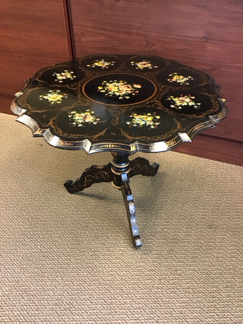 31"x25" Italian Style Black Floral Motif Tilt Table