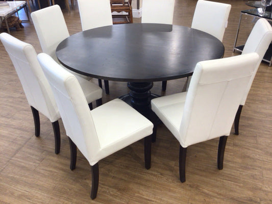 60" Round Dark Wood Pedestal Dining Table