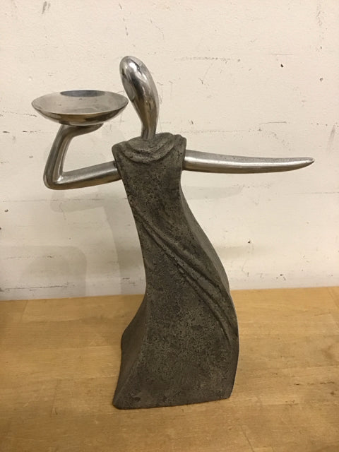 12" Silver Metal & Gray Resin Abstract Sculpture