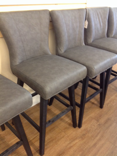 Set Of 5 Grey & Wood Swivel Bar Stools