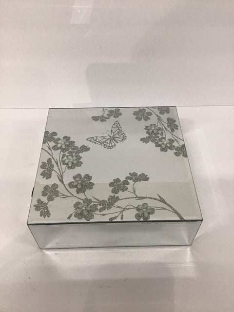 8"Sq Mirrored Jewelry Box w/Floral Decor