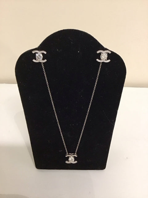 Chanel Style Diamonds Look A Like Necklace/Stud Earrings