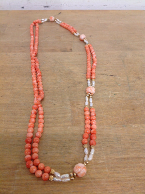 Necklace- 2 Strand Beaded Coral