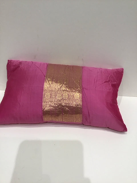 Pink Silk Lumbar Pillow w/Gold Decor