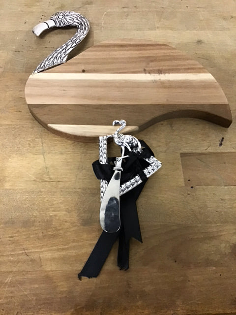 2 PC Set 22"x10" Flamingo Wood Cheese Board & Knife