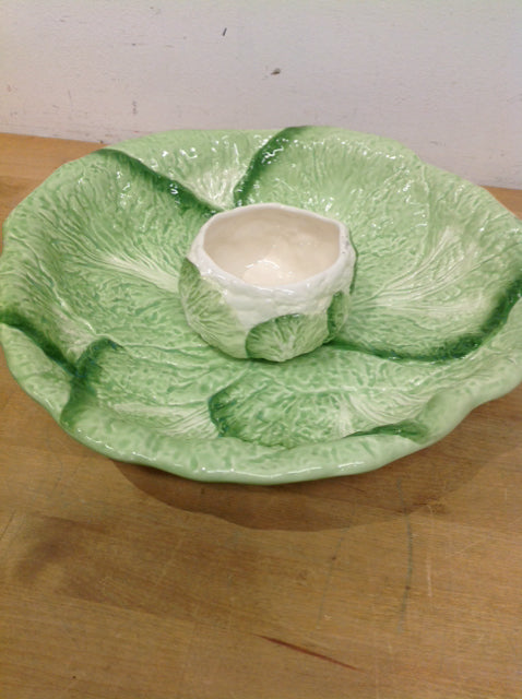 14" Green Leaf Ceramic Deep Bowl