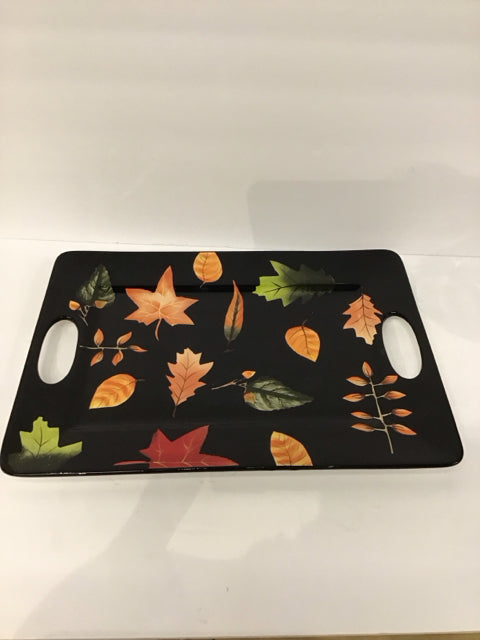 17x12 Black Ceramic Tray w/Fall Leaves