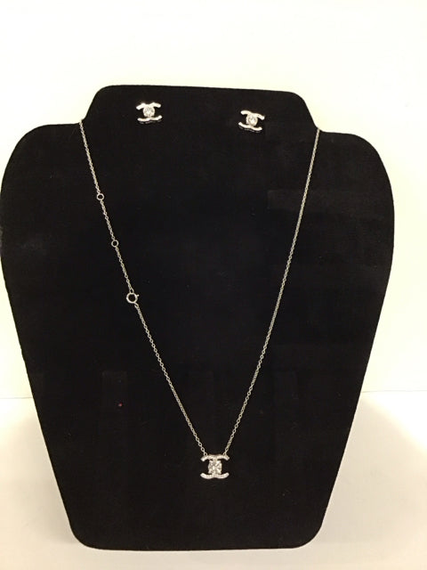 Chanel Style Diamonds Look A Like Necklace/Stud Earrings