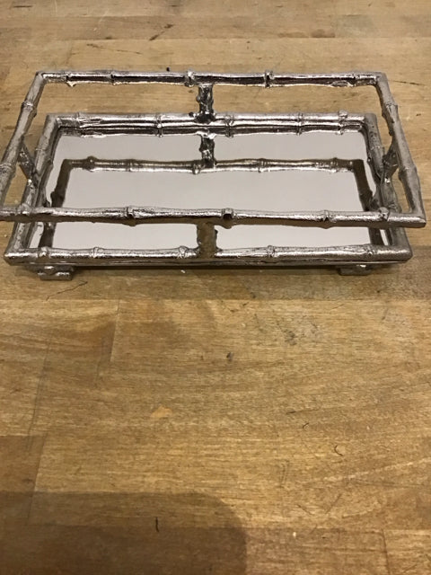 9"x5" Silver Mirrored Bamboo Tray