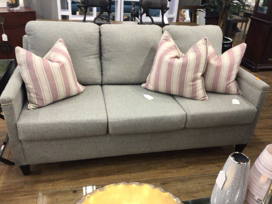 Grey Fabric Sofa W/Silver Nail Heads