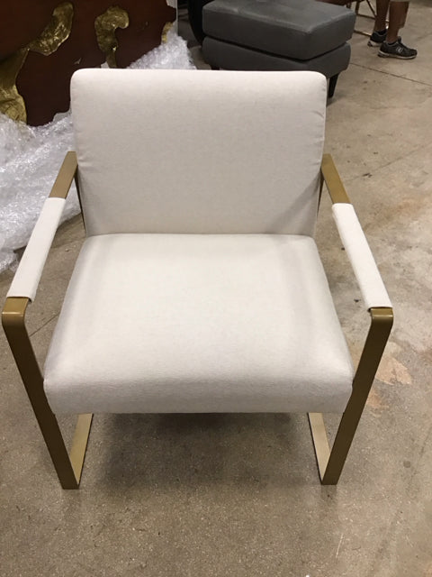Cream Upholstered Gold Frame Accent Chair