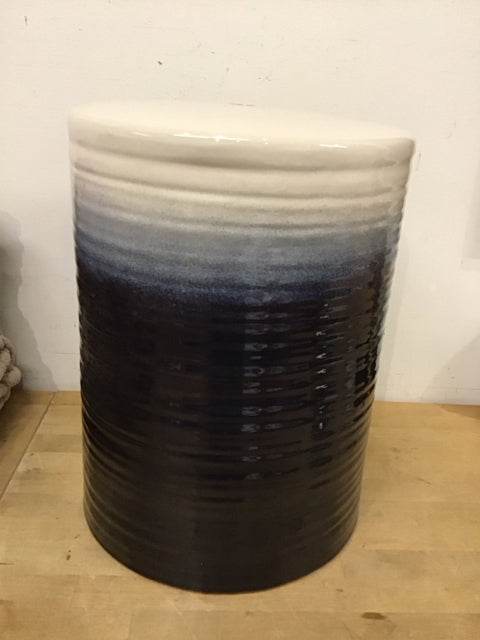 17" Ceramic Ridged Textured Blue Ombe Glaze Stool