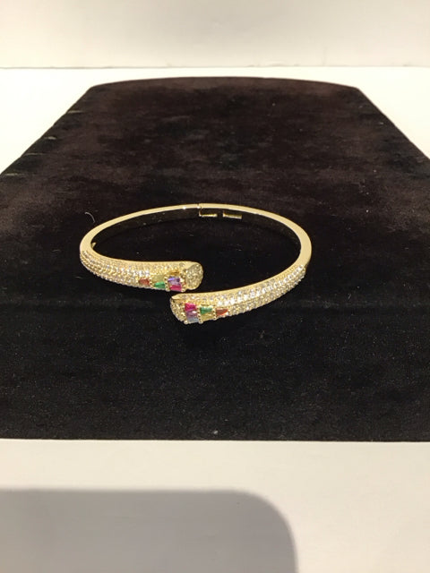 Cartier Style Gold Snake Bracelet w/Stones