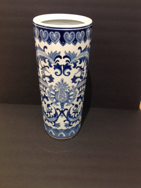 17" Blue/White Painted Umbrella Stand