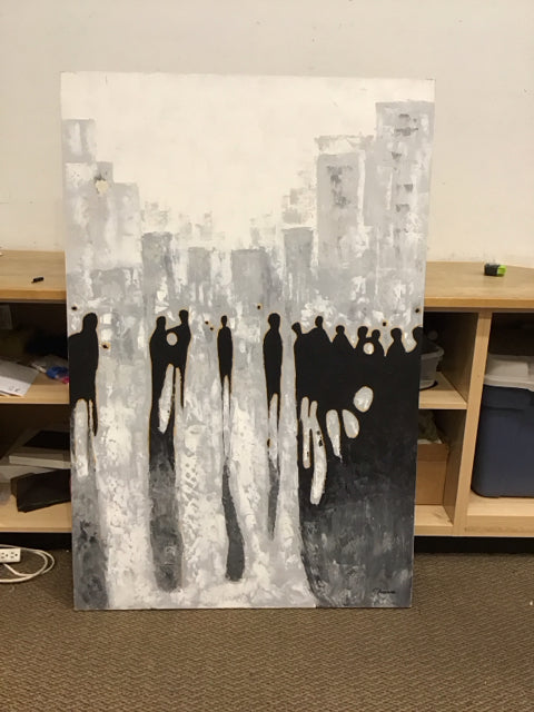 39x59 White/Grey Abstract w/People