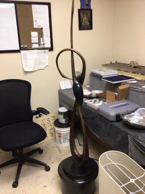 63' Brass Entwined Crane Sculpture/Marble Pedestal
