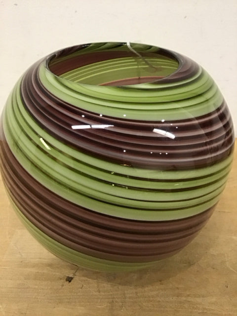 8" Purple & Green Swirl Glass Vase