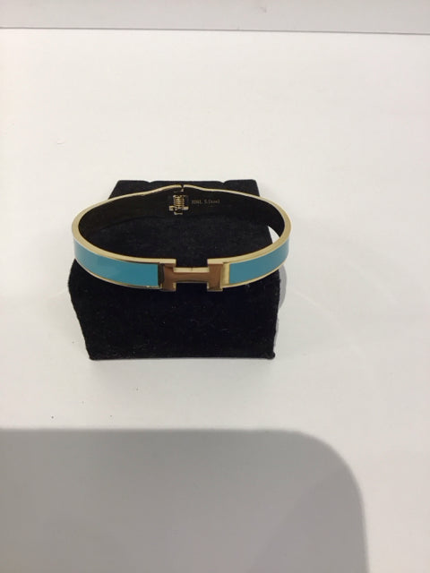 Blue Cuff Hermes Style Gold Bracelet