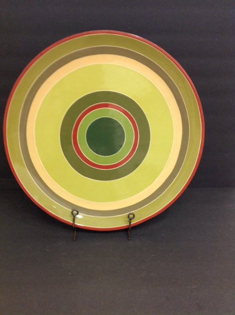 16" Green/Rust Circle Decorative Pattern Charger w/Stand