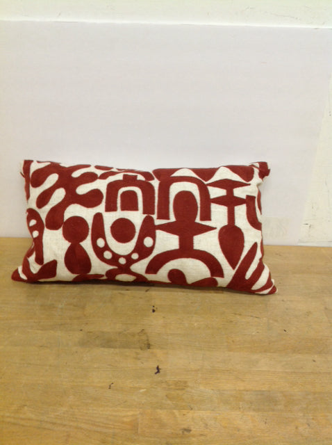 Tan Rectangular Pillow w/Burnt Orange Design