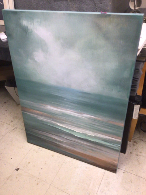 29 1/2" X 39 1/2" Blue & White Abstract Print On Canvas