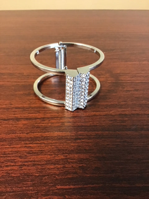 Silvertone Rhinestone Cuff Bracelet