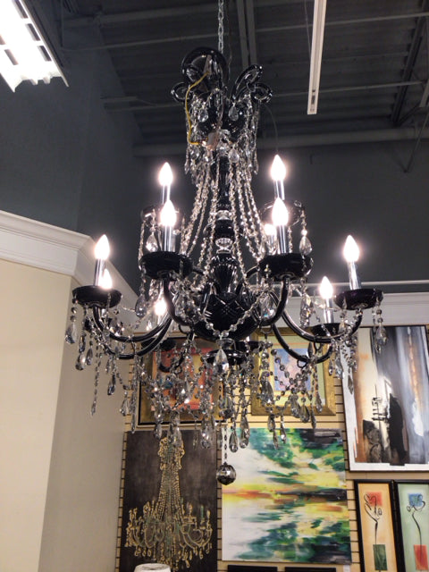 Black Glass & Crystal Drop Chandelier