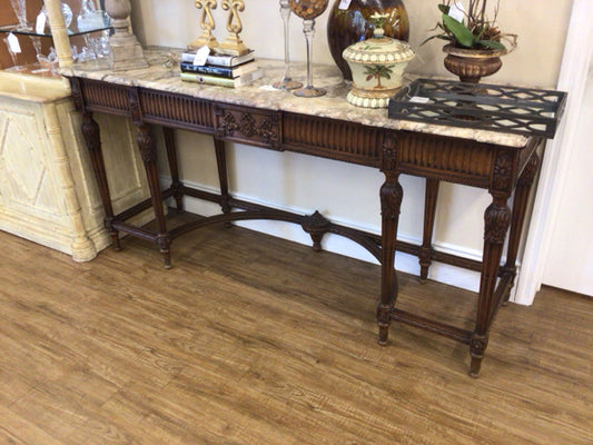 Marble Top Three Drawer Wood Side Board