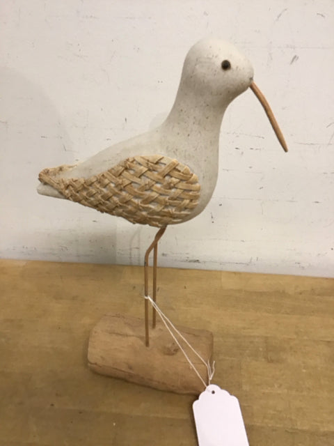 15" Wooden Sandpiper Bird On Driftwood