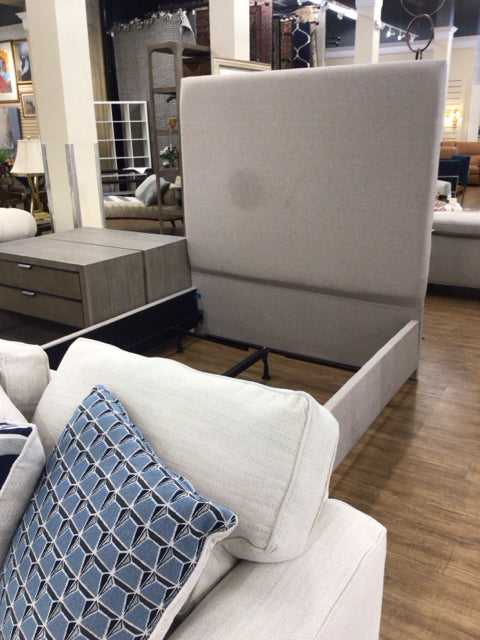 AS-IS Light Grey Fabric Queen Bed (HB Stained)