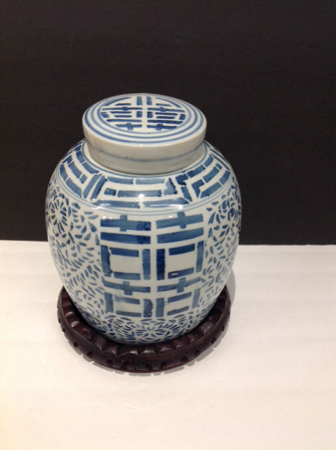 10.5" Blue/White Painted Urn w/Stand