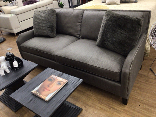Bernhardt Grey Fabric Silver Nailhead Sofa