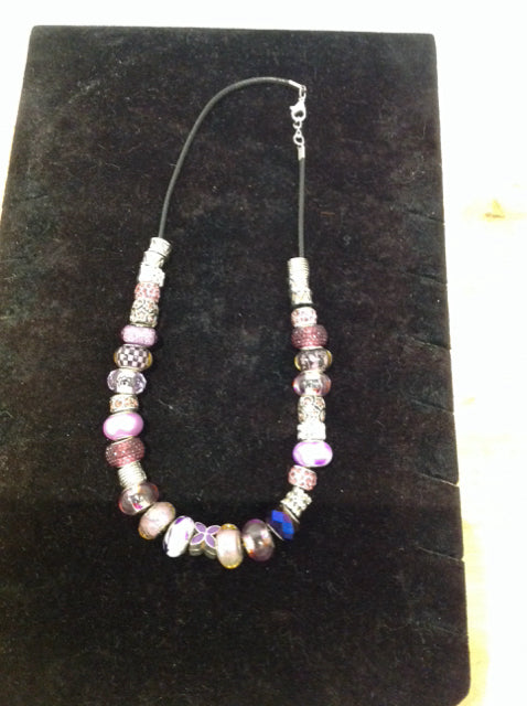 Rope Necklace w/Purple Charms