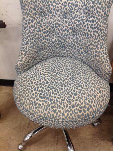 Desk Chair- Tufted Blue Cheetah & Chrome Adjustable