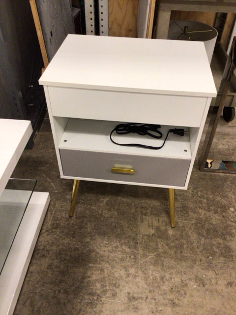 Grey & White Lift Top Nightstand W/Lights