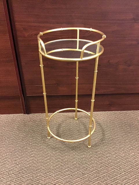 23" Gold Metal Mirrored Plant Stand