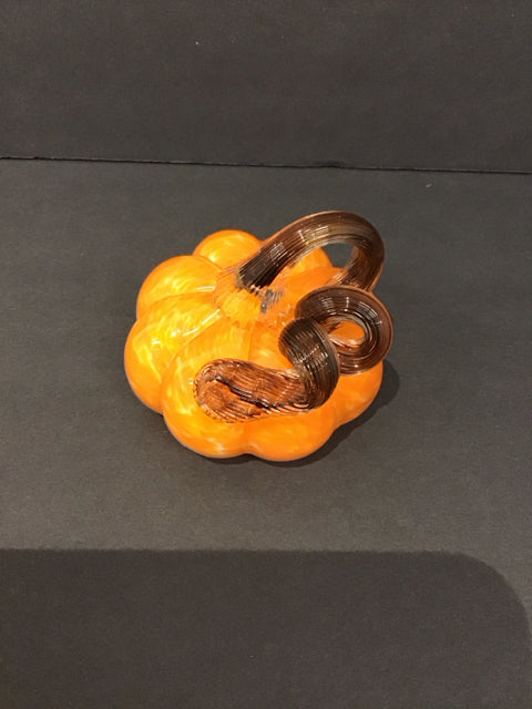 3" Art Glass Orange Pumpkin w/Brown Stem