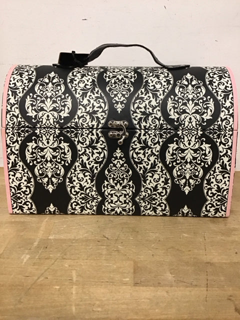 13"x8"Black White Damask Pink Storage Box