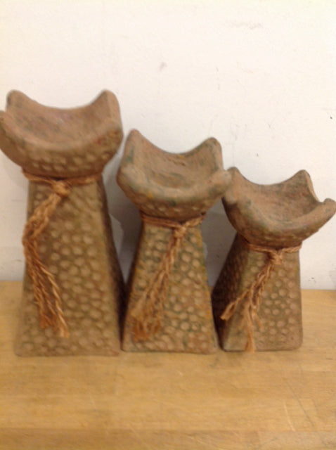 Candle Holders- Set Of 3 Brown Plaster