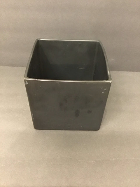6"Sq Black Ceramic Planter