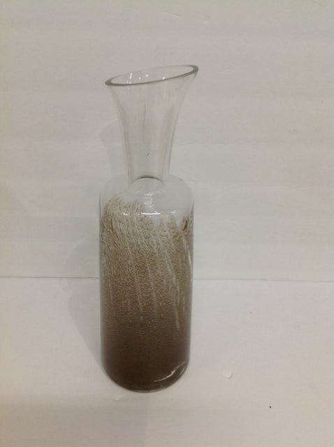 14" Art Deco Brown/Clear Glass Vase w/Narrow Top