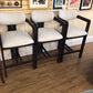 AS-IS Set Of 3 City Furniture Grey Fabric & Wood Bar Stools(Red Stain On One)