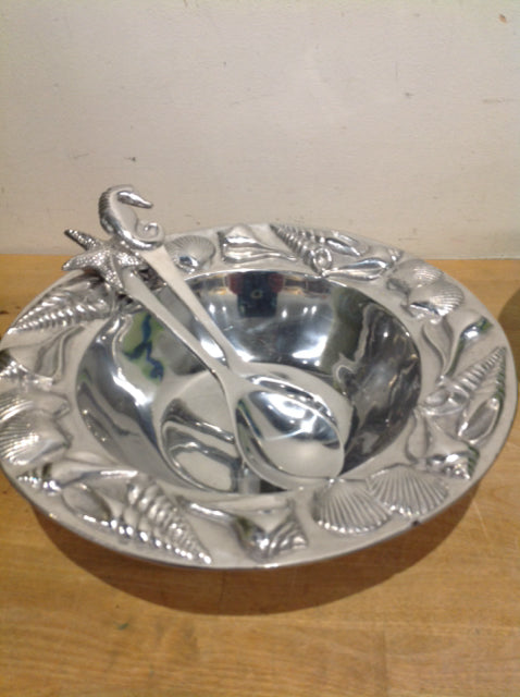 - 13" Mariposa Silver Salad Bowl W Servers