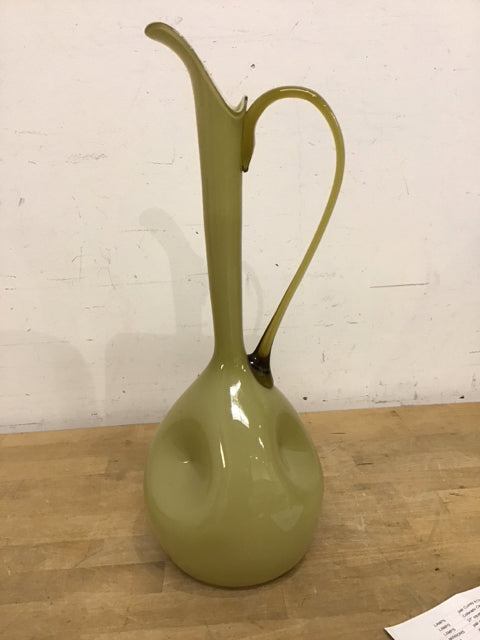 18.5" Olive Green Dimpled Empoli Glass Ewer