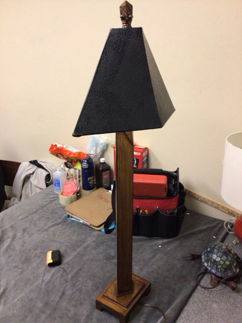 AS-IS Uttermost Wood Table Lamp W/Black Shade(Has Been Touched Up)
